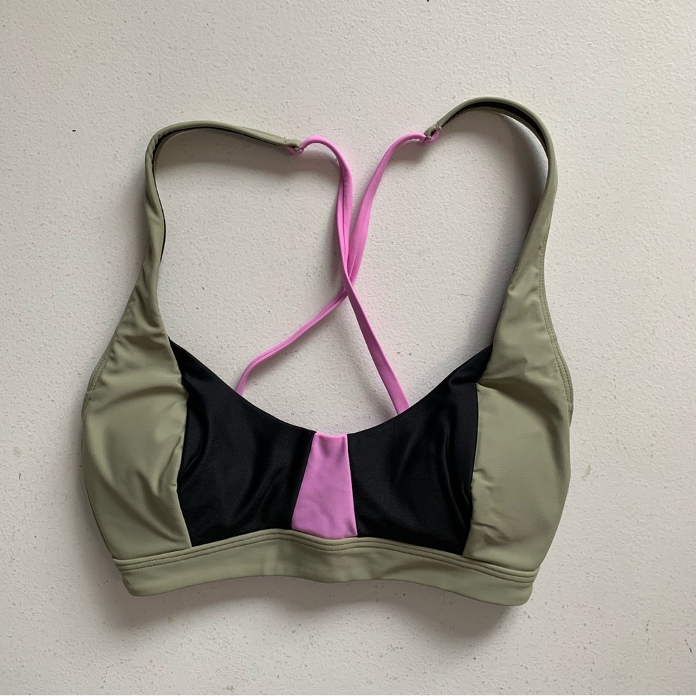 Prana Tulum Bikini Top in Black Color Block Size XS Olive Green Black Lilac NWT